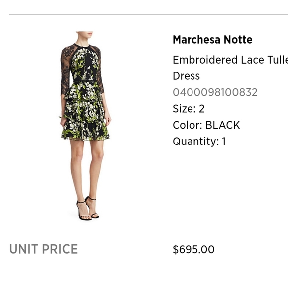 Marchesa Notte Embroidered Lace Tulle Dress - Picture 4 of 4